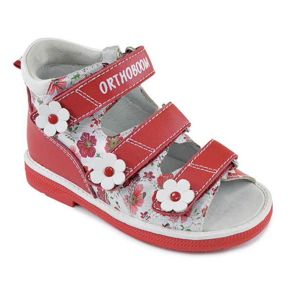 Сандали ортопедические Ортобум для девочек 25057-04 красный-цветочный принт