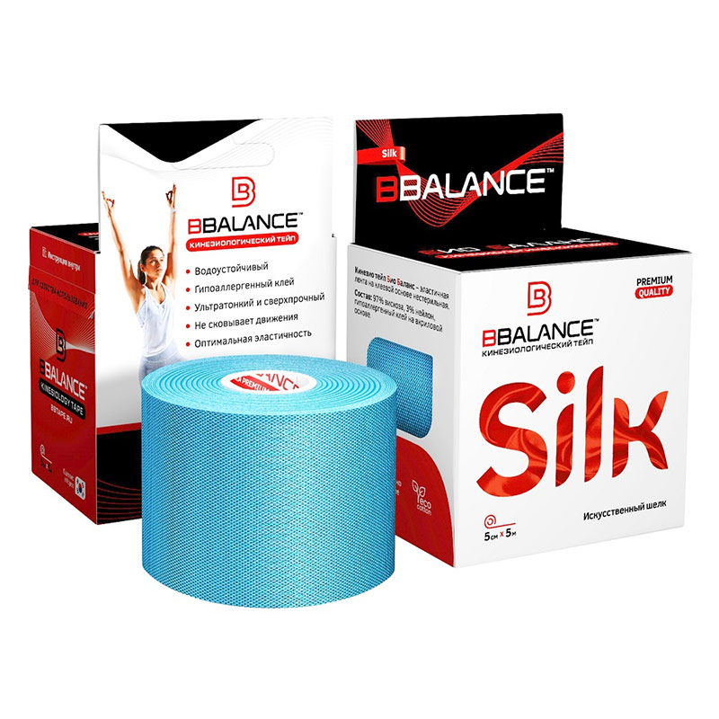 Кинезио Тейп Bio Balance Tape Silk 5см х 5м голубой